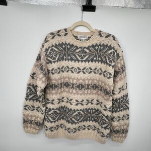 Vintage The Lodge Fair Isle Wool Sweater Mens Sz S Heavy Chunky Knit Cabincore